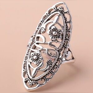 Vintage Allover Flower Pattern Hollow Out Ring
